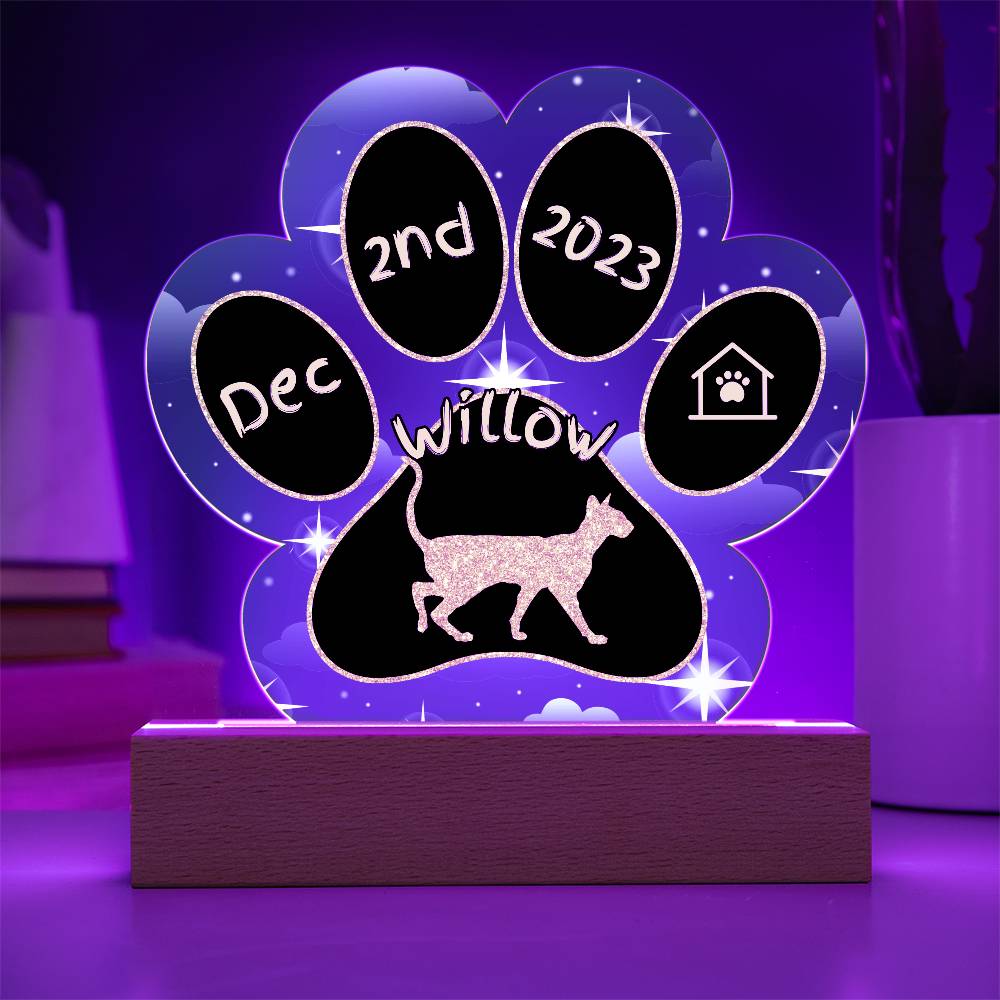 Colorpoint Shorthair Cat Gotcha Day Plaque - Custom 7" LED Acrylic Paw Print Adoption Gift