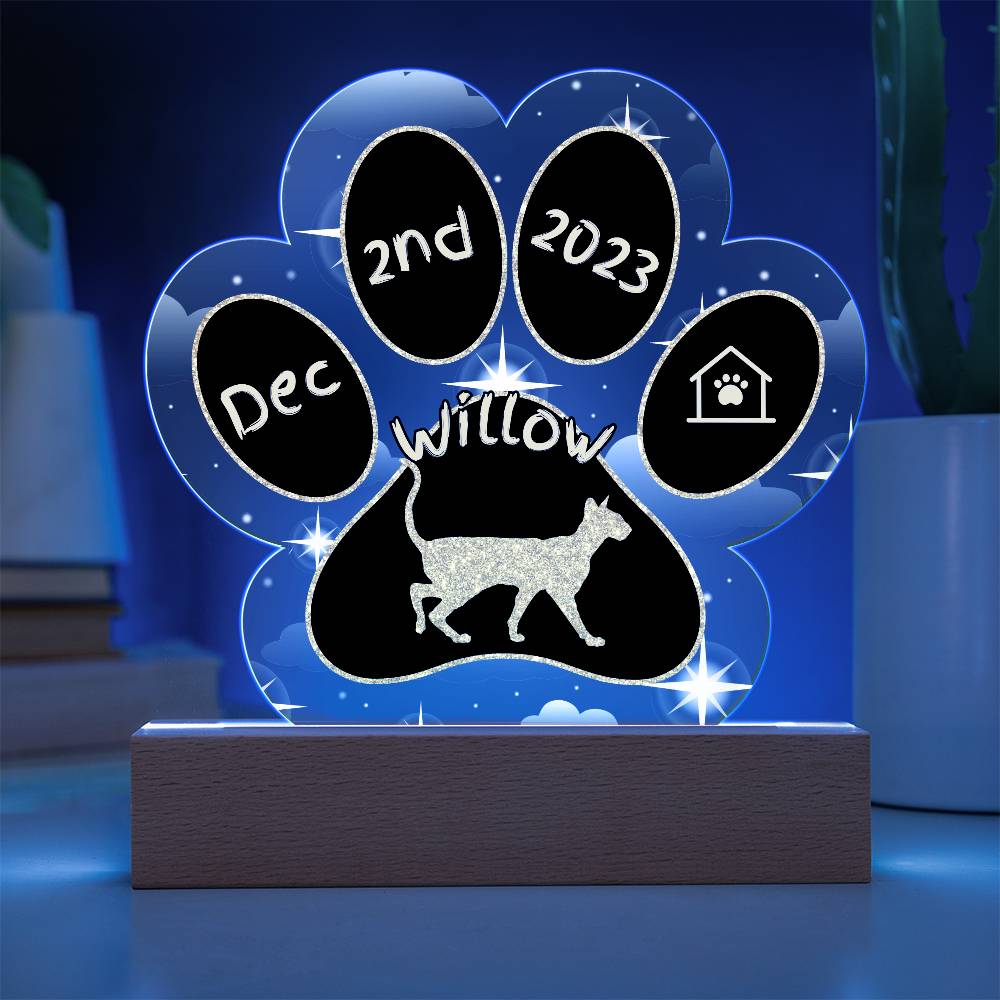 Colorpoint Shorthair Cat Gotcha Day Plaque - Custom 7" LED Acrylic Paw Print Adoption Gift