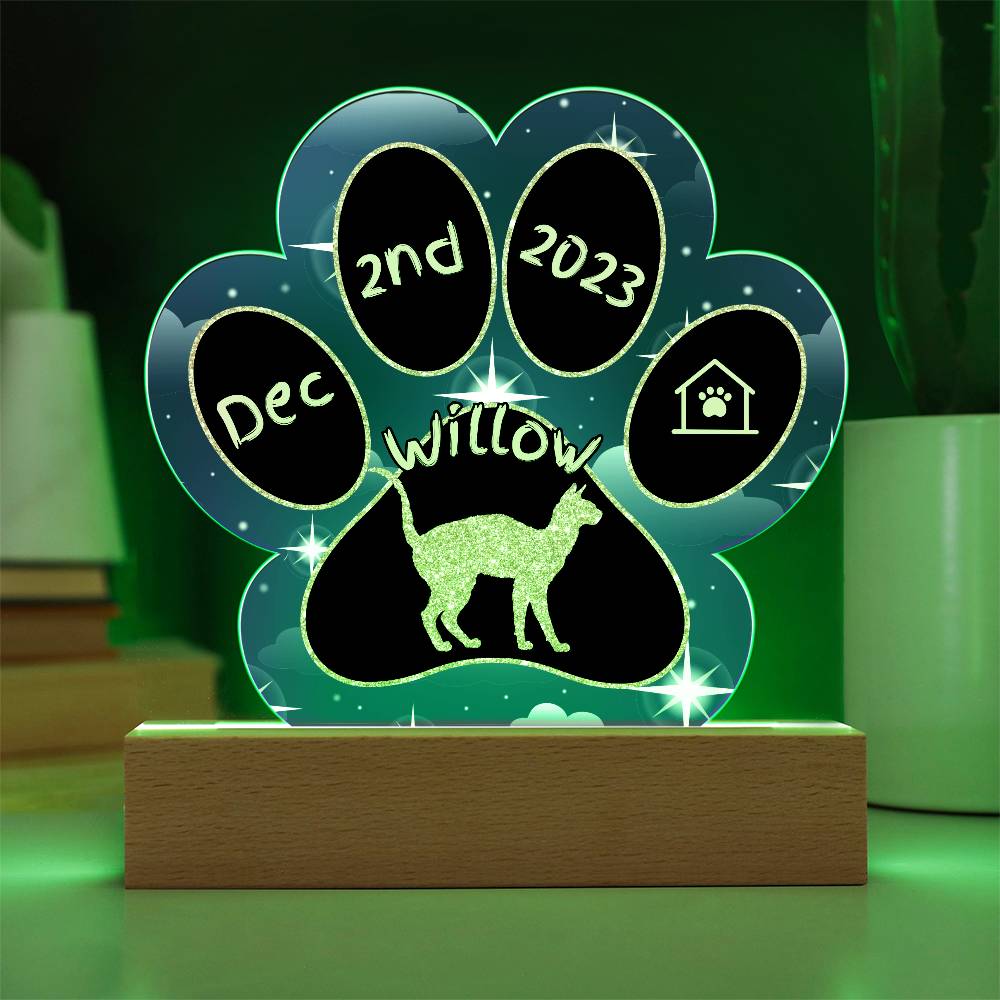Cornish Rex Cat Gotcha Day Plaque - Unique 7" LED Acrylic Paw Print Memory Gift for Cat Owners