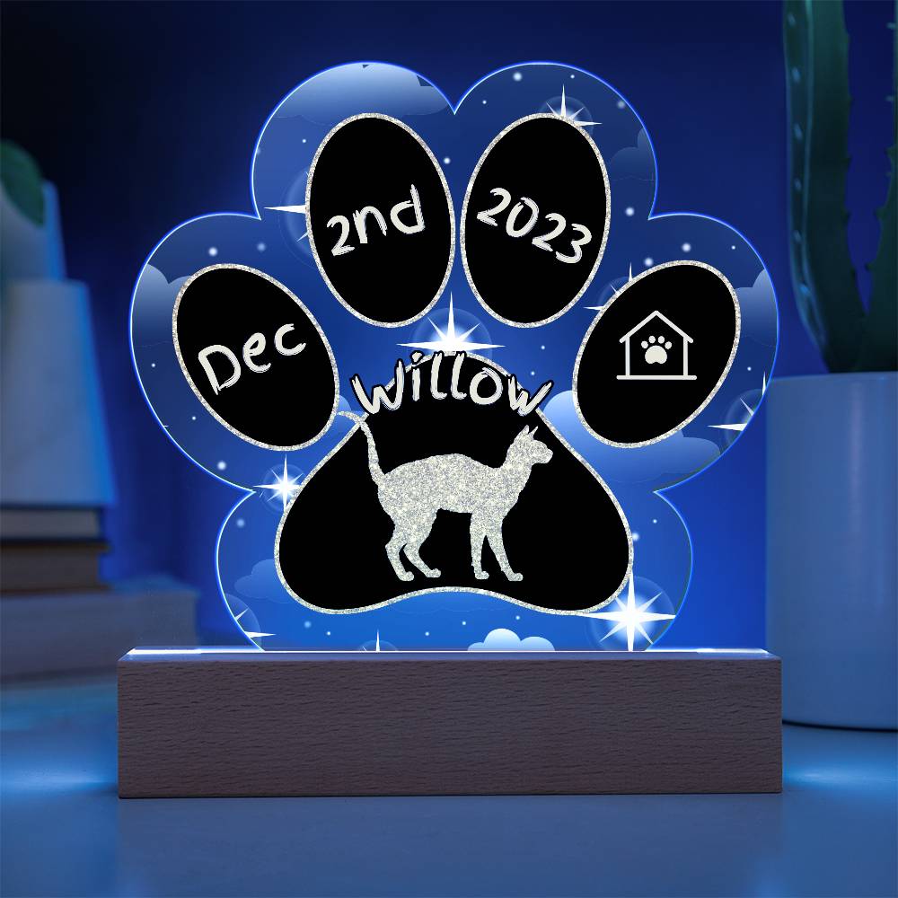 Cornish Rex Cat Gotcha Day Plaque - Unique 7" LED Acrylic Paw Print Memory Gift for Cat Owners