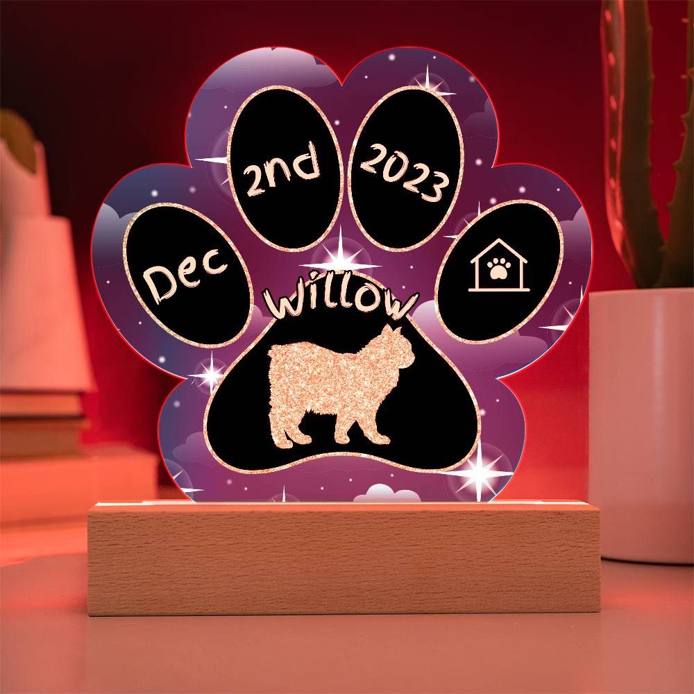 Cymric Cat Gotcha Day Plaque - Personalized 7" LED Acrylic Paw Print Home Décor Gift