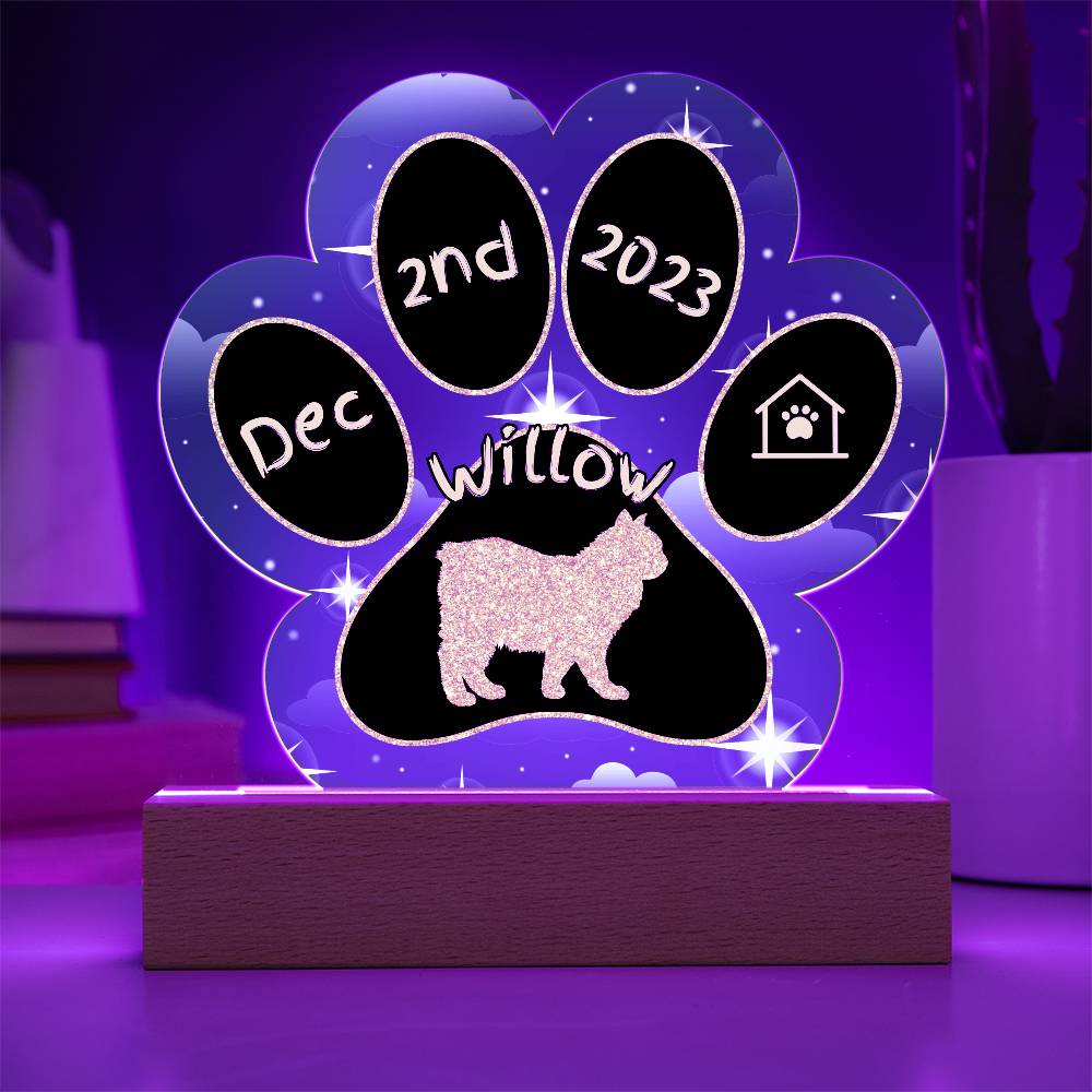 Cymric Cat Gotcha Day Plaque - Personalized 7" LED Acrylic Paw Print Home Décor Gift