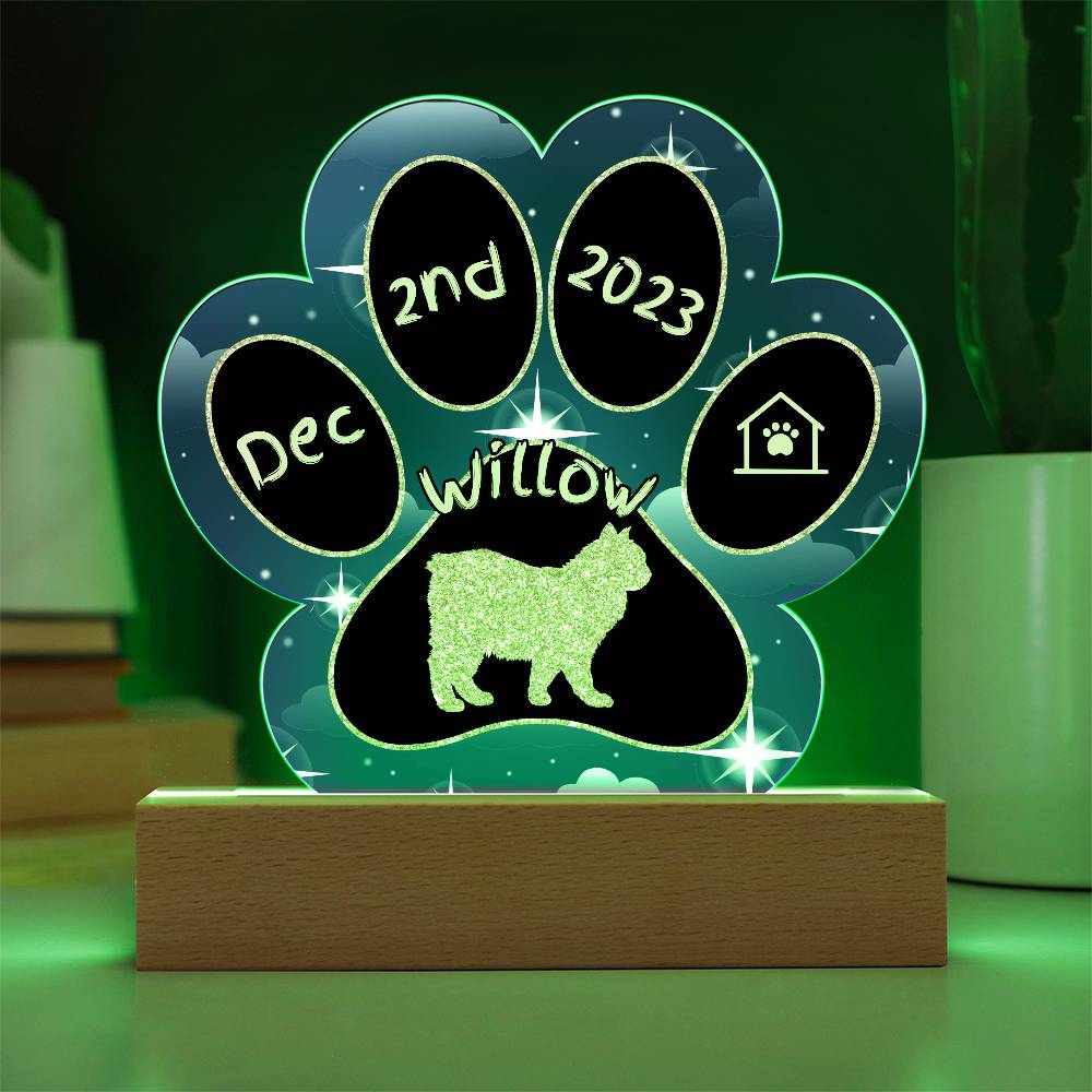 Cymric Cat Gotcha Day Plaque - Personalized 7" LED Acrylic Paw Print Home Décor Gift