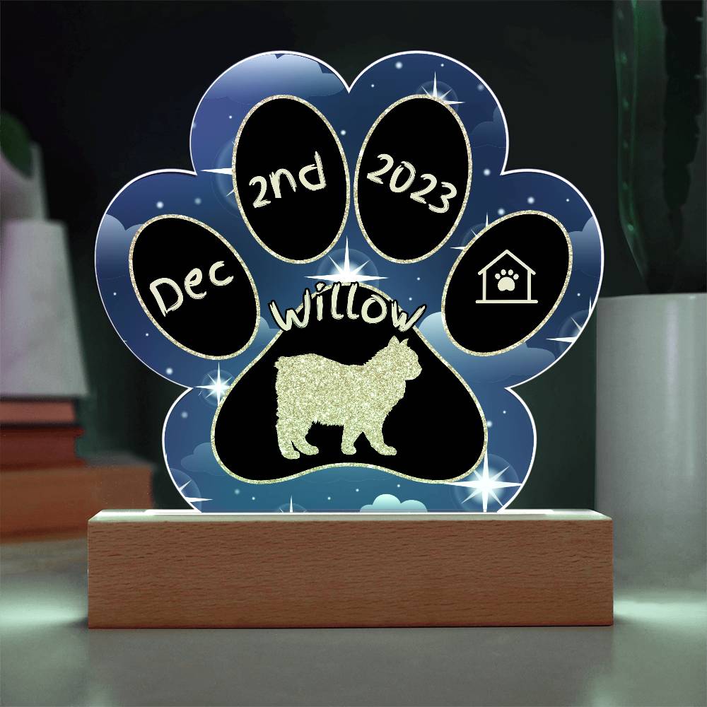 Cymric Cat Gotcha Day Plaque - Personalized 7" LED Acrylic Paw Print Home Décor Gift