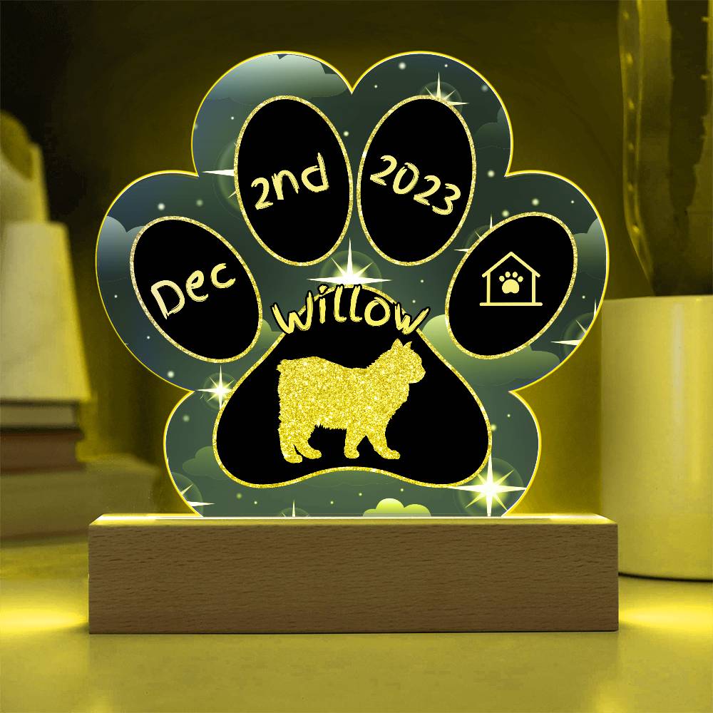 Cymric Cat Gotcha Day Plaque - Personalized 7" LED Acrylic Paw Print Home Décor Gift