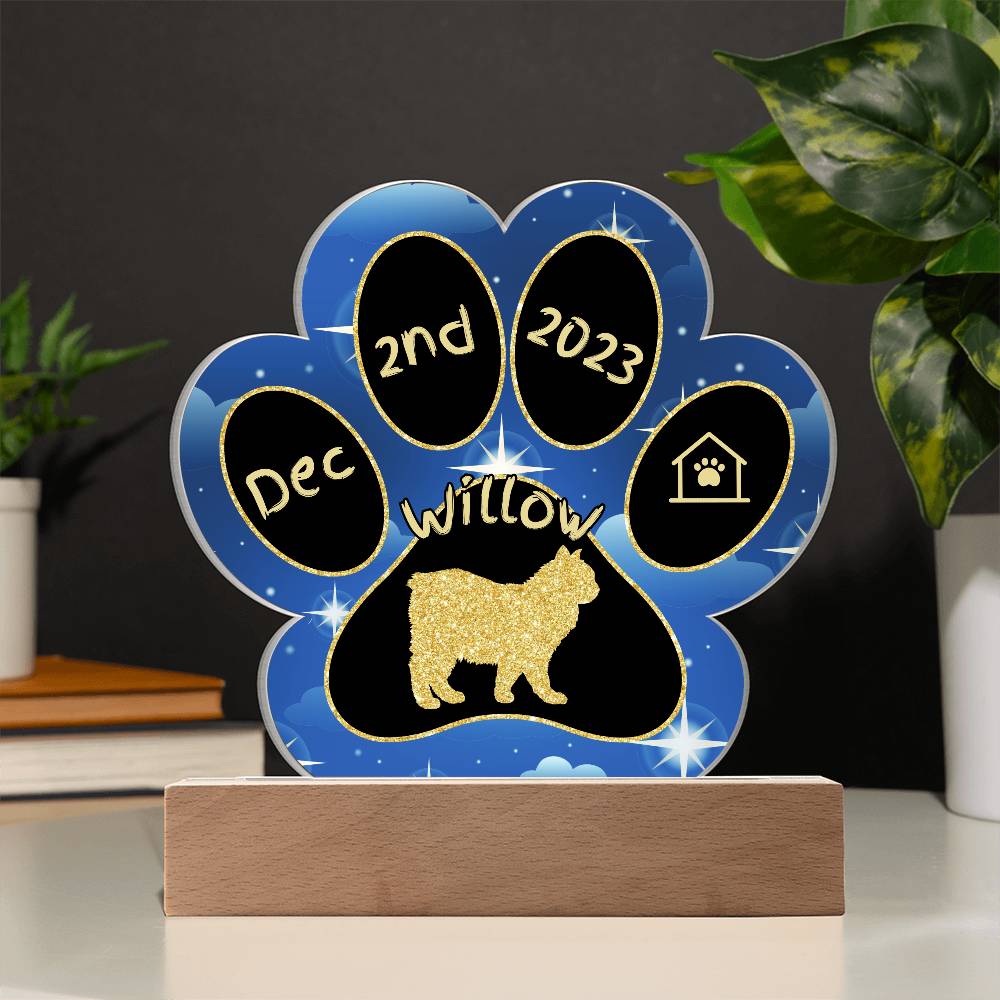 Cymric Cat Gotcha Day Plaque - Personalized 7" LED Acrylic Paw Print Home Décor Gift