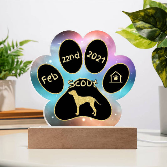 Dalmatian personalized Gotcha Day acrylic dog plaque - 7" paw print gift
