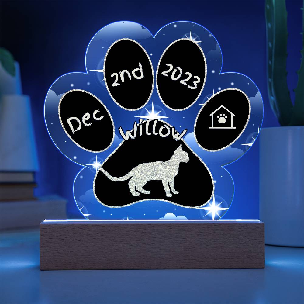 Devon Rex Cat Gotcha Day Plaque - Personalized 7" LED Acrylic Paw Print Cat Lover Gift