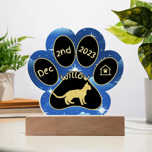 Devon Rex Cat Gotcha Day Plaque - Personalized 7" LED Acrylic Paw Print Cat Lover Gift