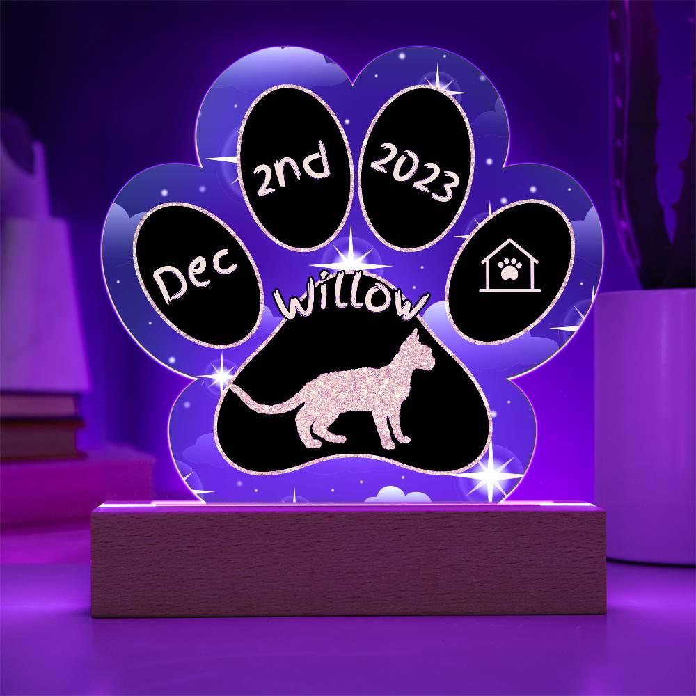 Devon Rex Cat Gotcha Day Plaque - Personalized 7" LED Acrylic Paw Print Cat Lover Gift