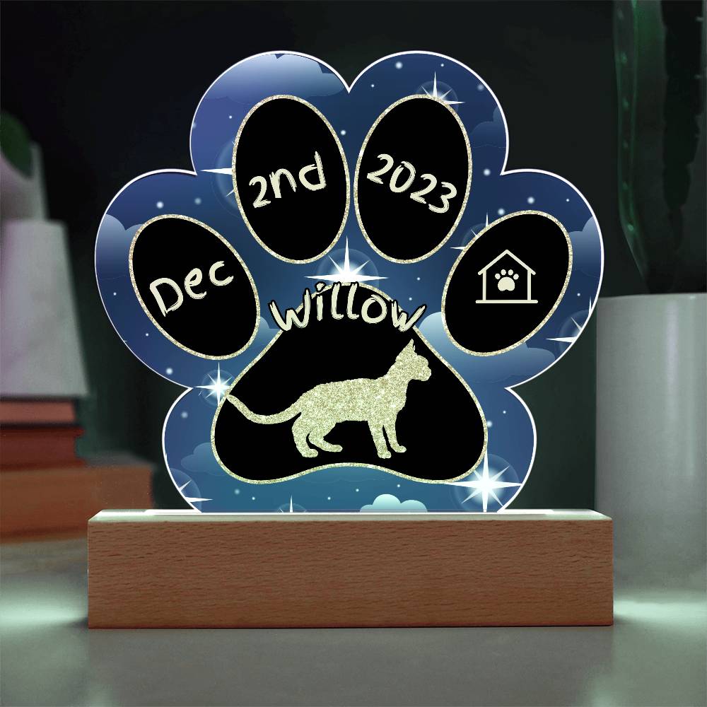 Devon Rex Cat Gotcha Day Plaque - Personalized 7" LED Acrylic Paw Print Cat Lover Gift