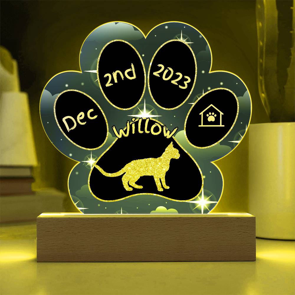 Devon Rex Cat Gotcha Day Plaque - Personalized 7" LED Acrylic Paw Print Cat Lover Gift