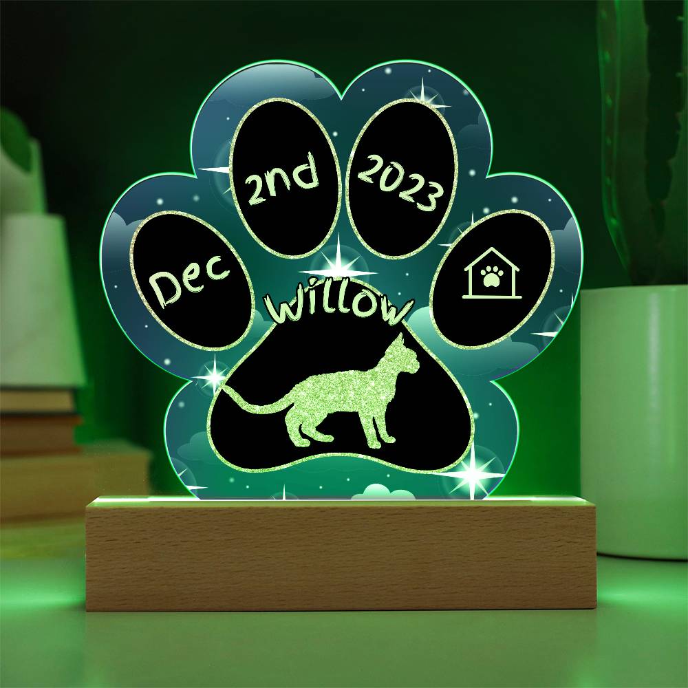 Devon Rex Cat Gotcha Day Plaque - Personalized 7" LED Acrylic Paw Print Cat Lover Gift