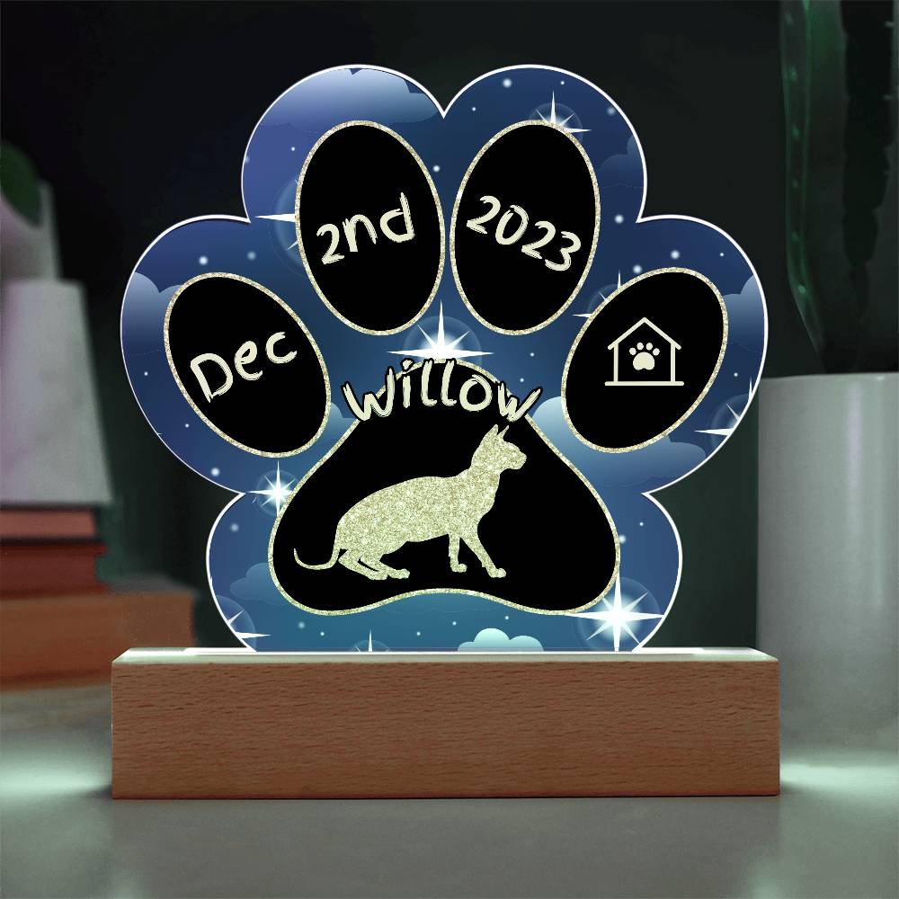 Don Sphynx Cat Gotcha Day Plaque - Custom 7" LED Acrylic Paw Print Welcome Home Gift