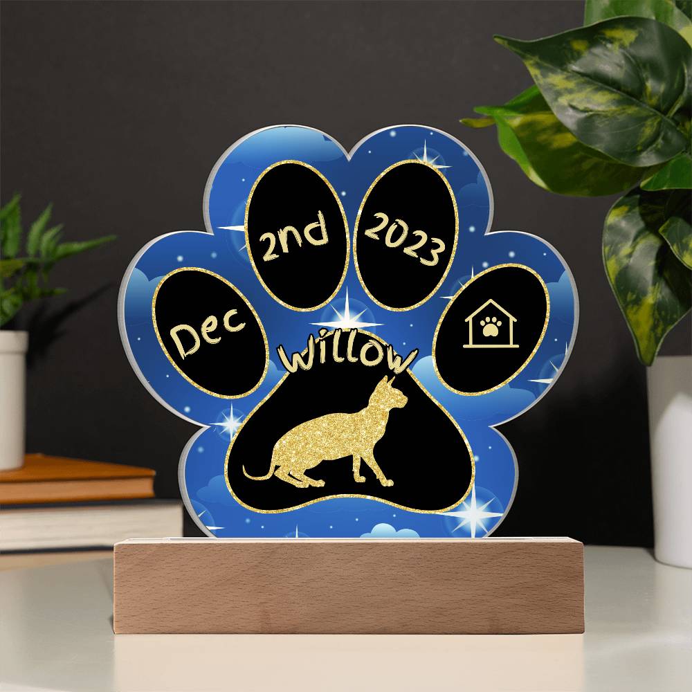 Don Sphynx Cat Gotcha Day Plaque - Custom 7" LED Acrylic Paw Print Welcome Home Gift