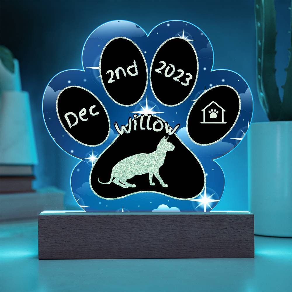 Don Sphynx Cat Gotcha Day Plaque - Custom 7" LED Acrylic Paw Print Welcome Home Gift