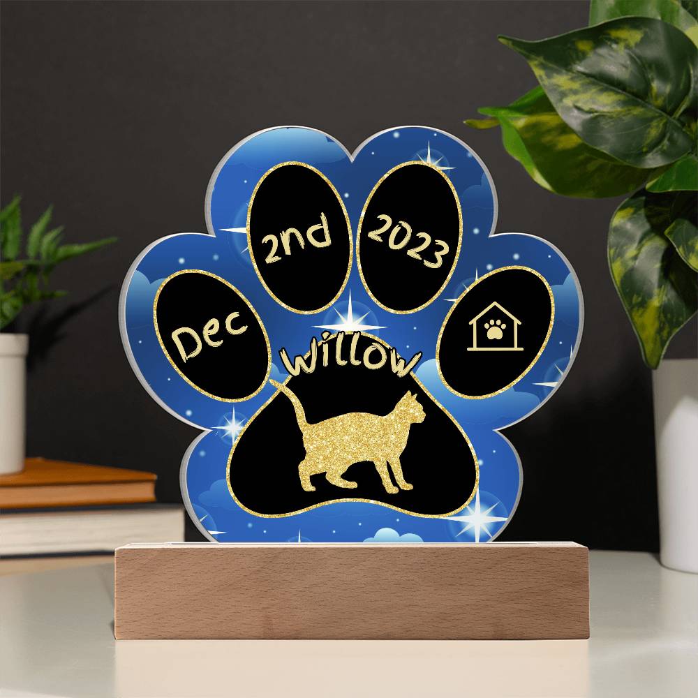 Dragon Li Cat Gotcha Day Plaque - Personalized 7" LED Acrylic Paw Print Display Gift