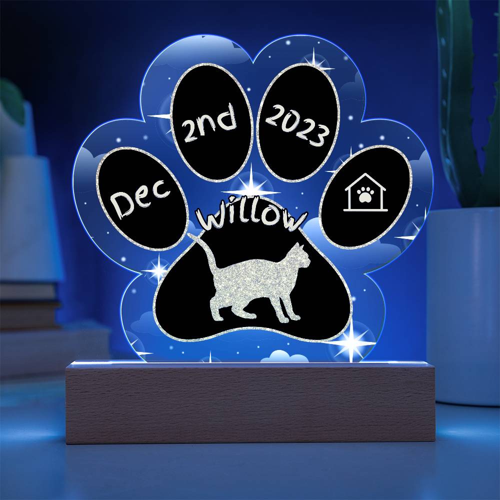Dragon Li Cat Gotcha Day Plaque - Personalized 7" LED Acrylic Paw Print Display Gift
