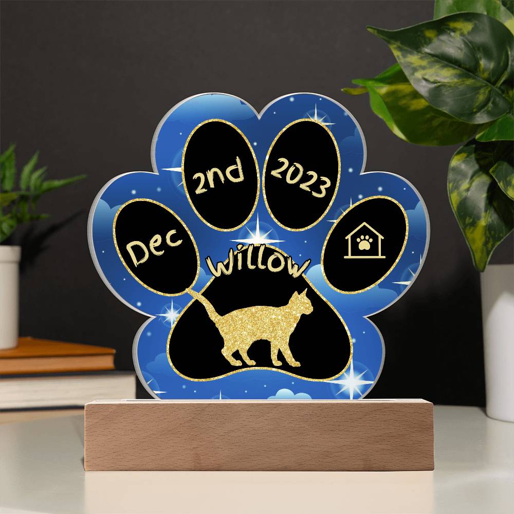 Egyptian Mau Cat Gotcha Day Plaque - Personalized 7" LED Acrylic Paw Print Pet Arrival Gift