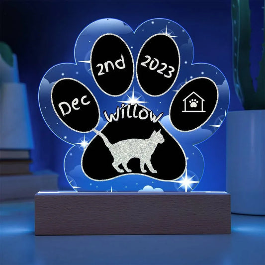 Shop our egyptian mau personalized cat gotcha day acrylic paw print plaque featuring the Battery Powered LED Base style option from MySisterIsASurvivor.