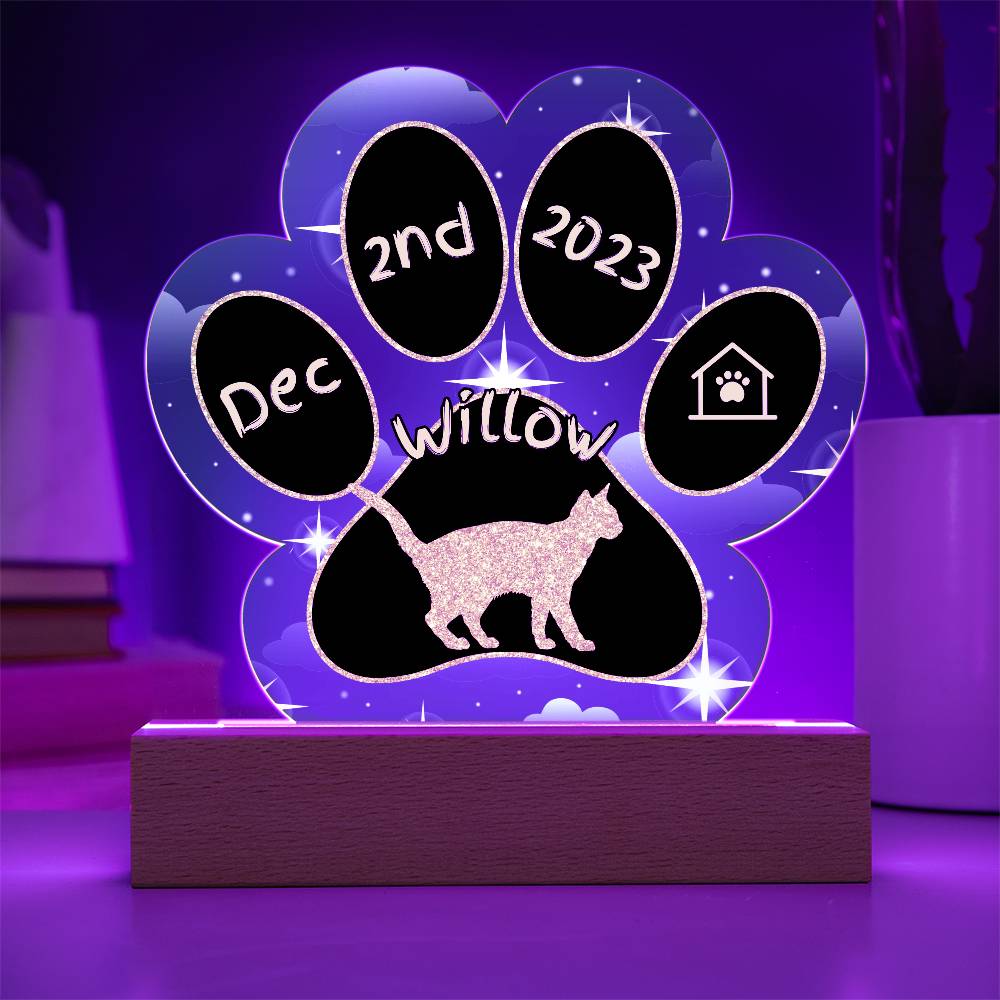 Egyptian Mau Cat Gotcha Day Plaque - Personalized 7" LED Acrylic Paw Print Pet Arrival Gift