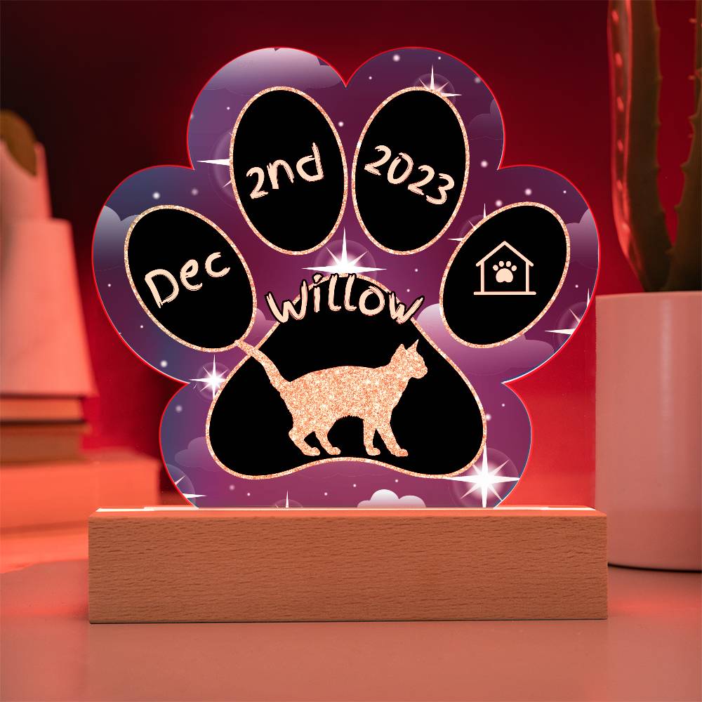 Egyptian Mau Cat Gotcha Day Plaque - Personalized 7" LED Acrylic Paw Print Pet Arrival Gift