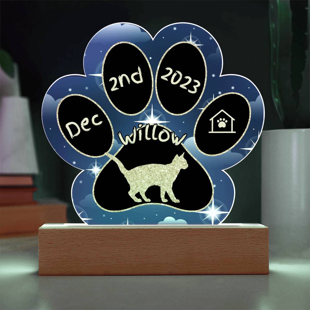 Egyptian Mau Cat Gotcha Day Plaque - Personalized 7" LED Acrylic Paw Print Pet Arrival Gift