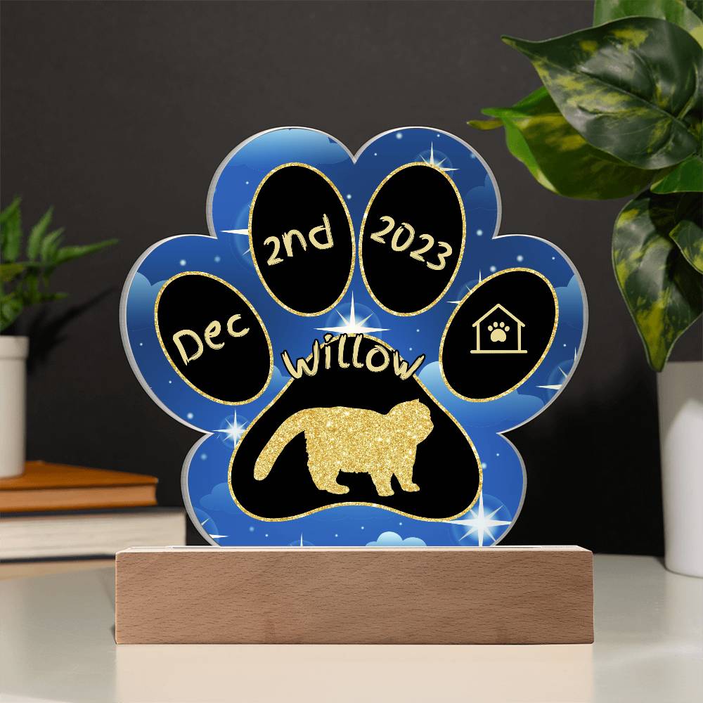 Exotic Shorthair Cat Gotcha Day Plaque - Personalized 7" LED Acrylic Paw Print Pet Memory Gift