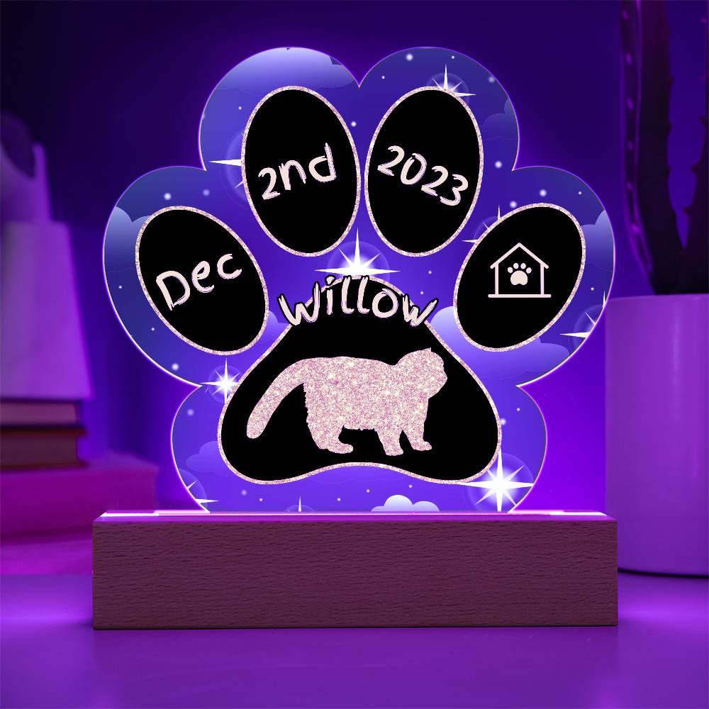 Exotic Shorthair Cat Gotcha Day Plaque - Personalized 7" LED Acrylic Paw Print Pet Memory Gift