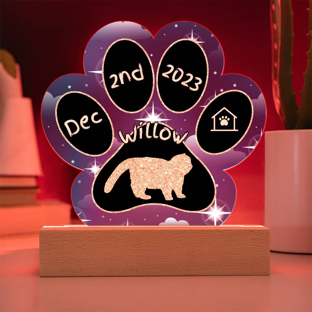 Exotic Shorthair Cat Gotcha Day Plaque - Personalized 7" LED Acrylic Paw Print Pet Memory Gift