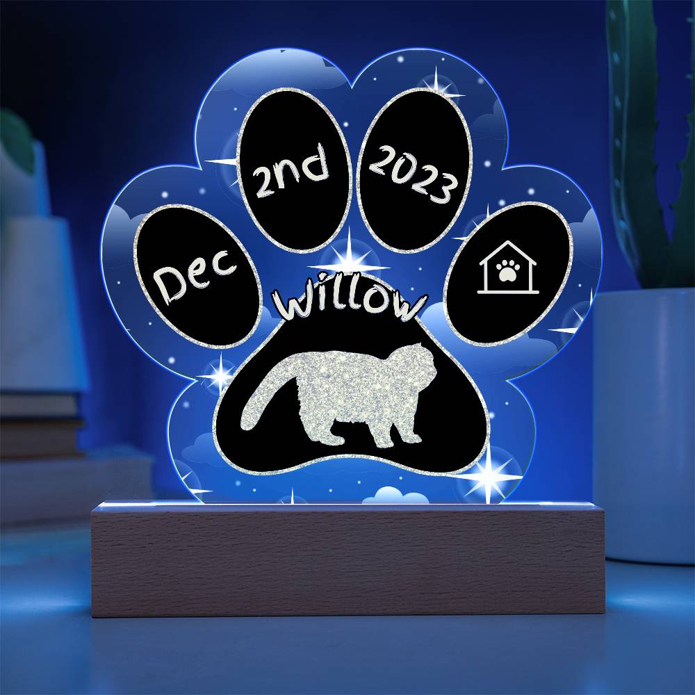 Exotic Shorthair Cat Gotcha Day Plaque - Personalized 7" LED Acrylic Paw Print Pet Memory Gift