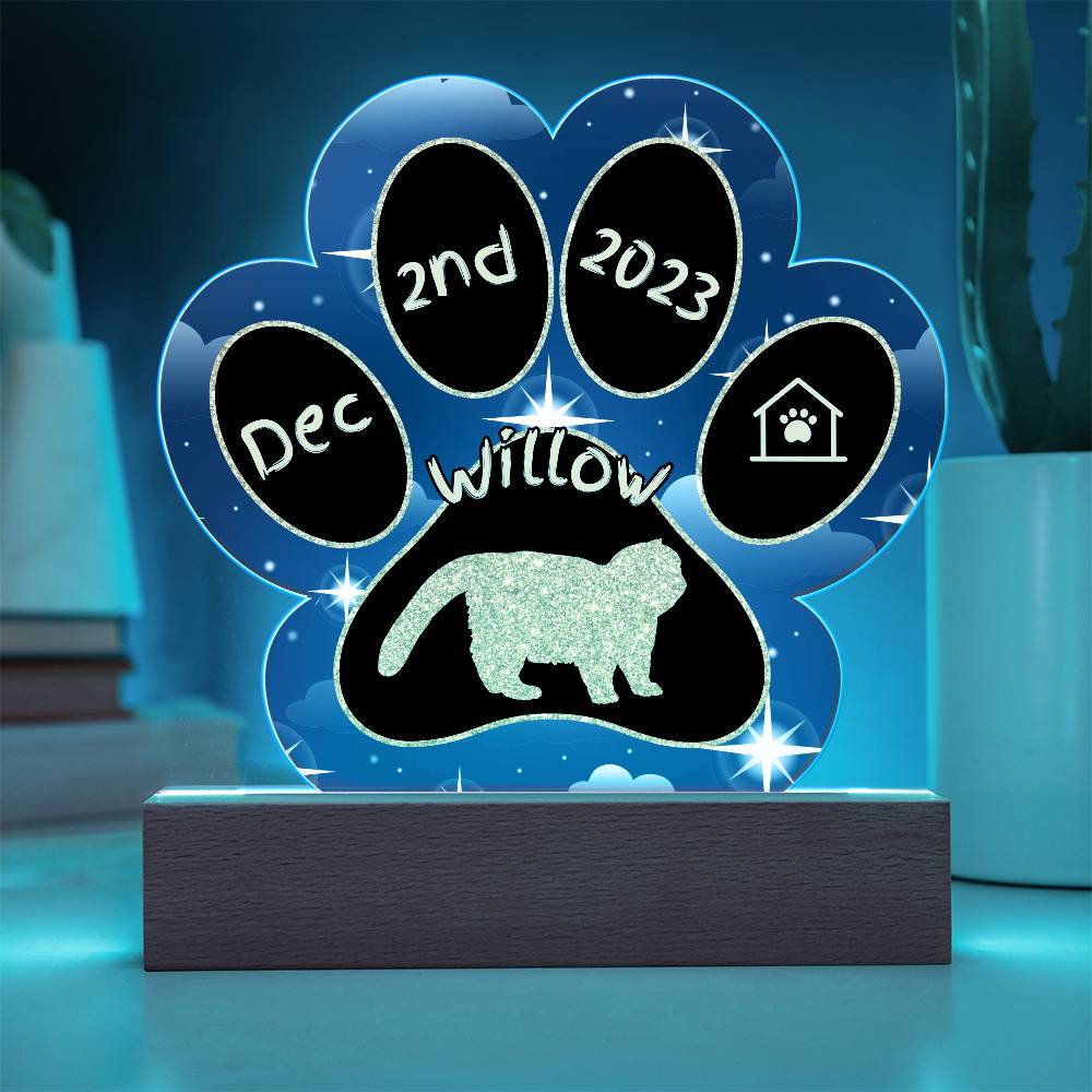 Exotic Shorthair Cat Gotcha Day Plaque - Personalized 7" LED Acrylic Paw Print Pet Memory Gift