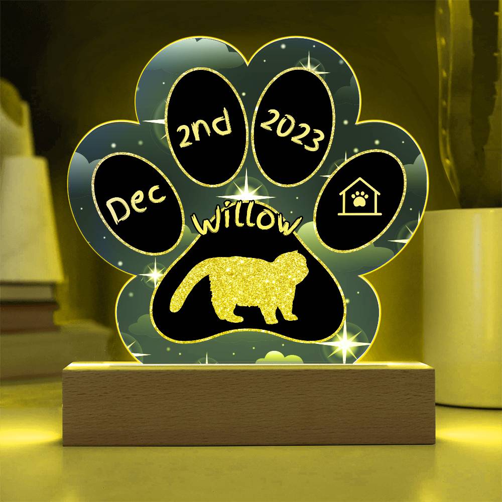 Exotic Shorthair Cat Gotcha Day Plaque - Personalized 7" LED Acrylic Paw Print Pet Memory Gift