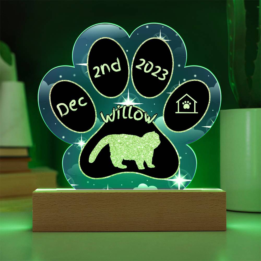 Exotic Shorthair Cat Gotcha Day Plaque - Personalized 7" LED Acrylic Paw Print Pet Memory Gift