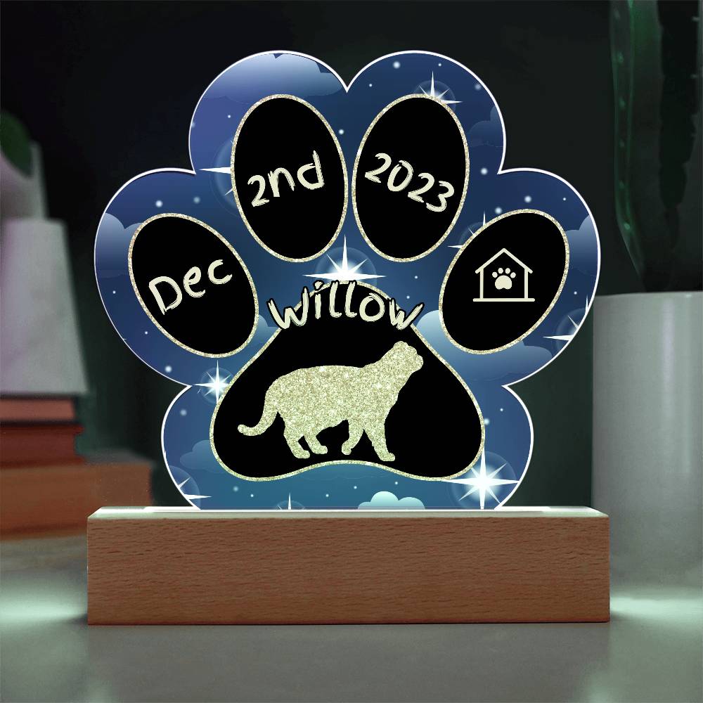 Foldex Cat Gotcha Day Plaque - Custom 7" LED Acrylic Paw Print Cat Lover Keepsake