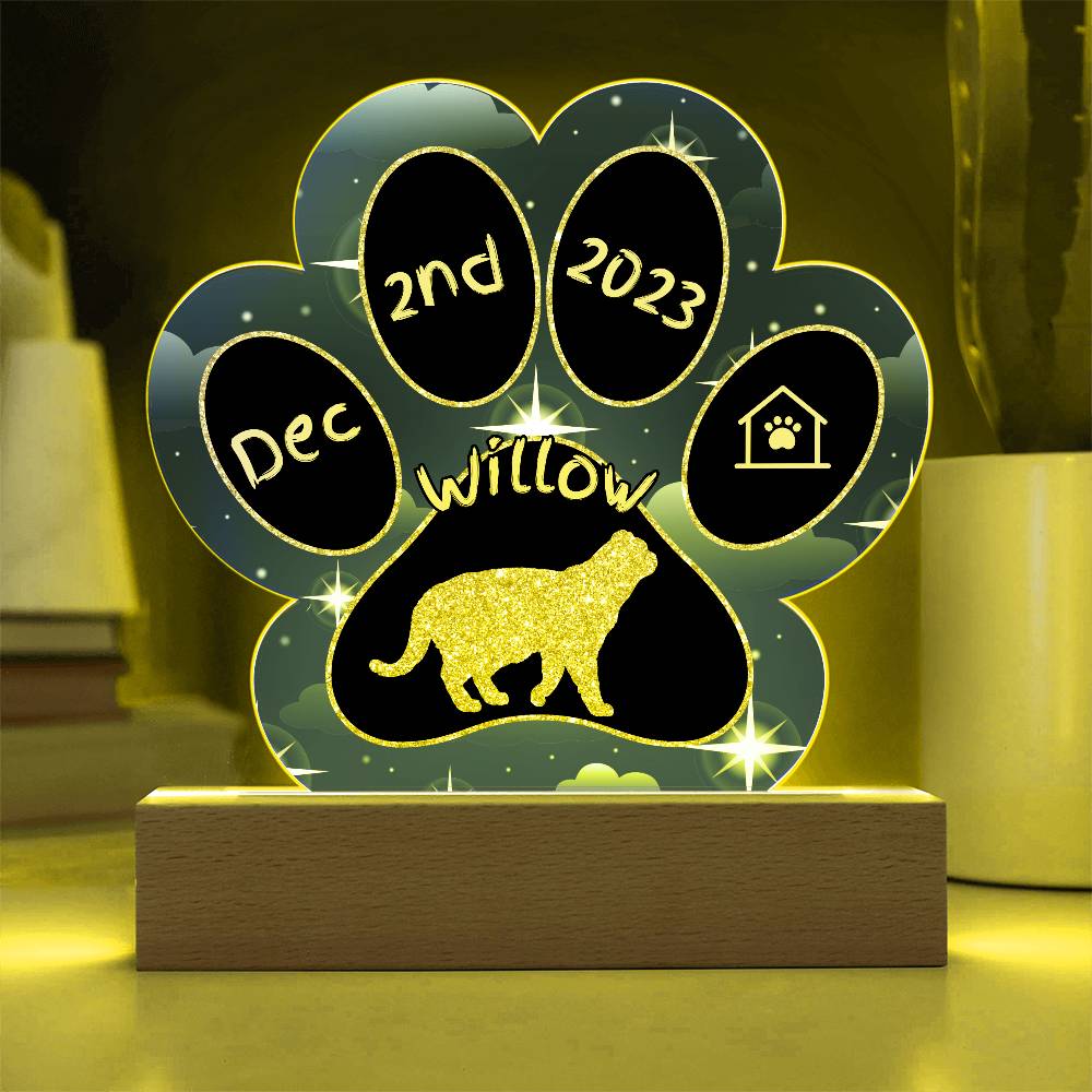 Foldex Cat Gotcha Day Plaque - Custom 7" LED Acrylic Paw Print Cat Lover Keepsake