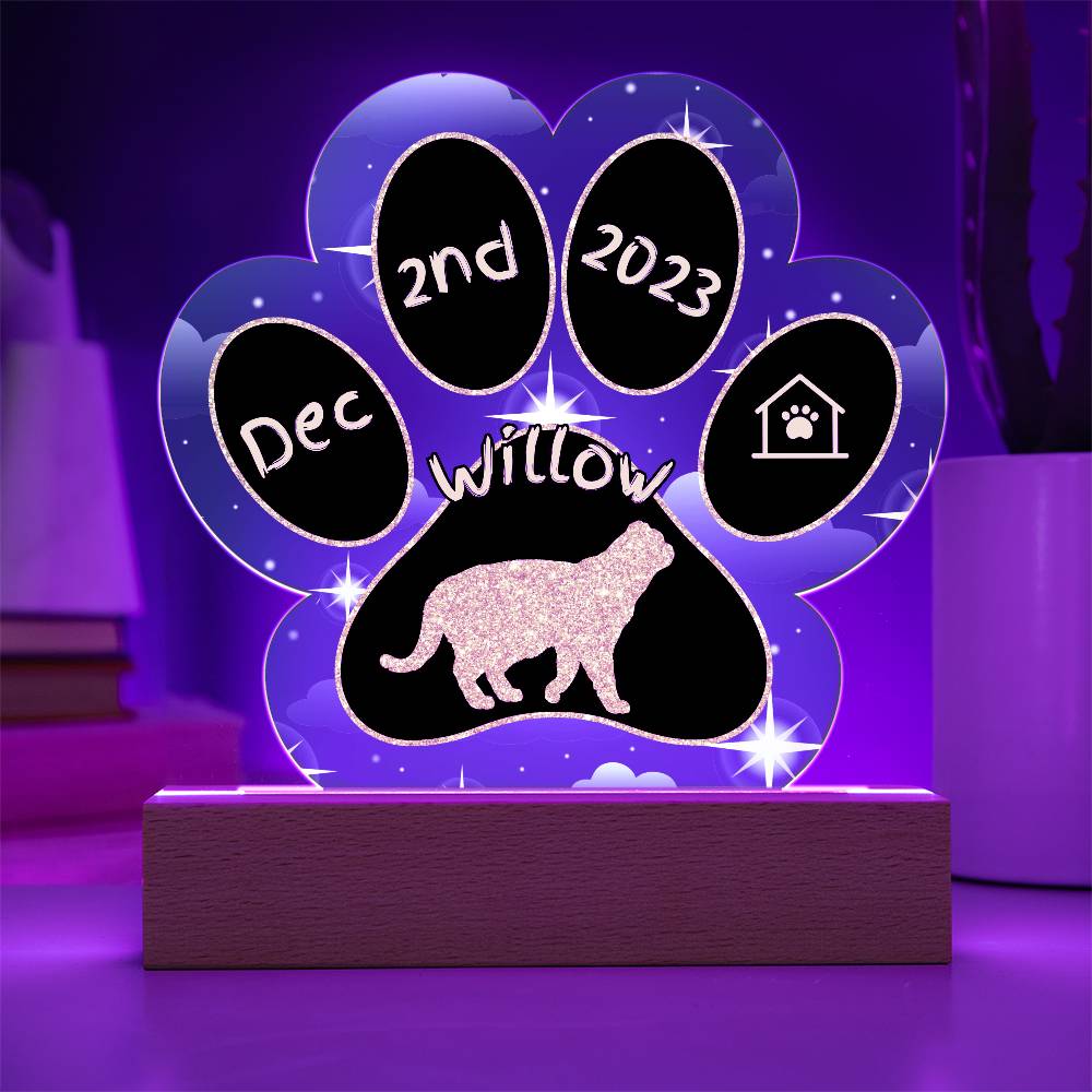 Foldex Cat Gotcha Day Plaque - Custom 7" LED Acrylic Paw Print Cat Lover Keepsake