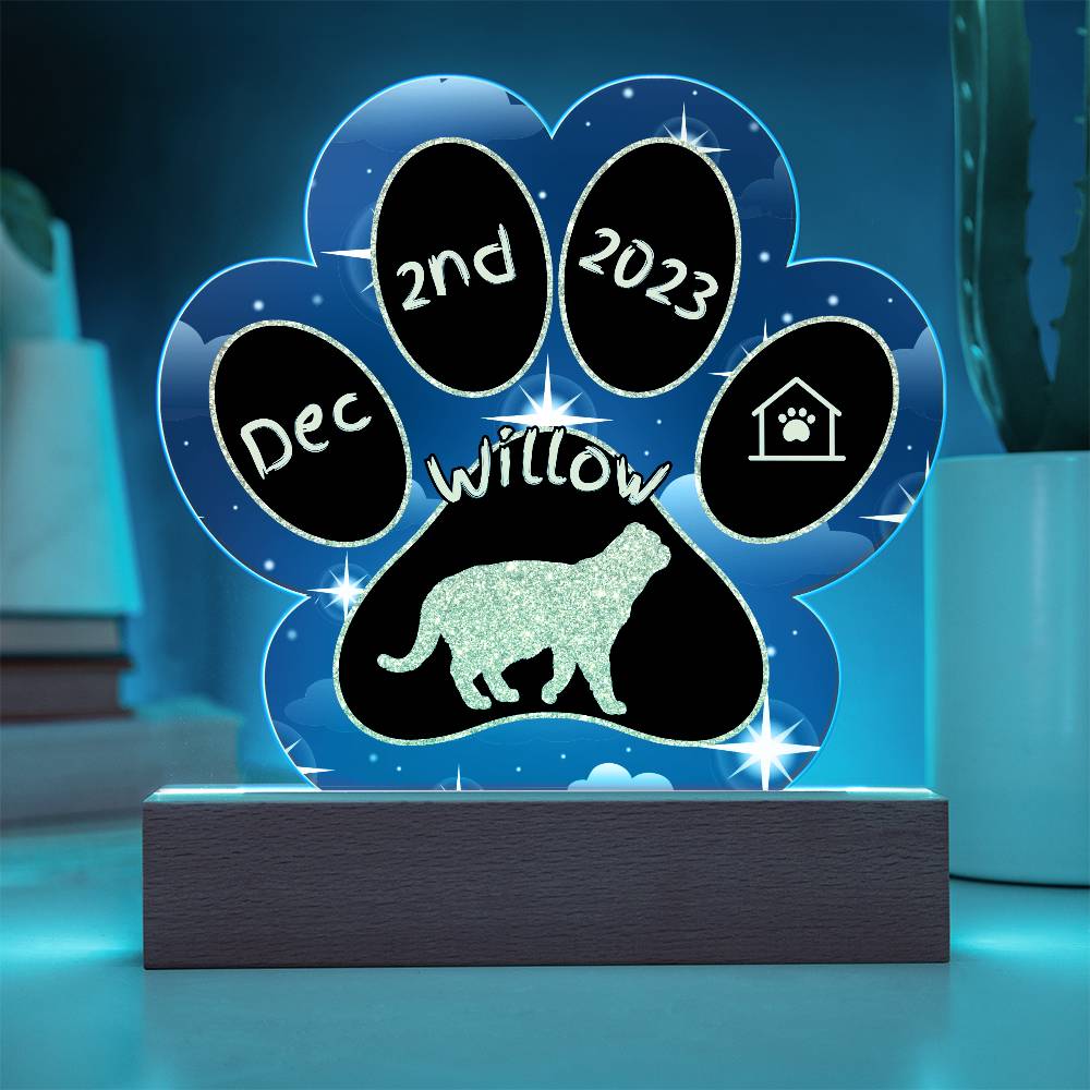 Foldex Cat Gotcha Day Plaque - Custom 7" LED Acrylic Paw Print Cat Lover Keepsake