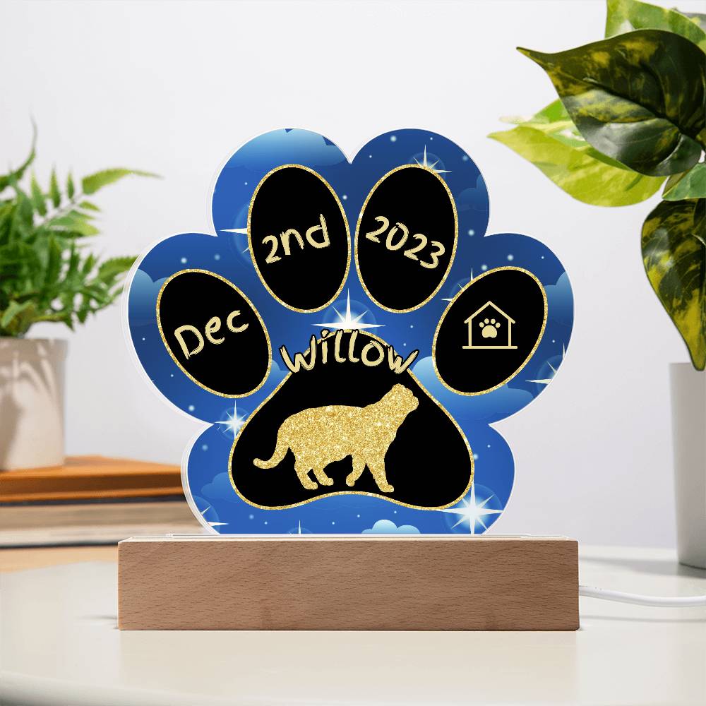 Foldex Cat Gotcha Day Plaque - Custom 7" LED Acrylic Paw Print Cat Lover Keepsake