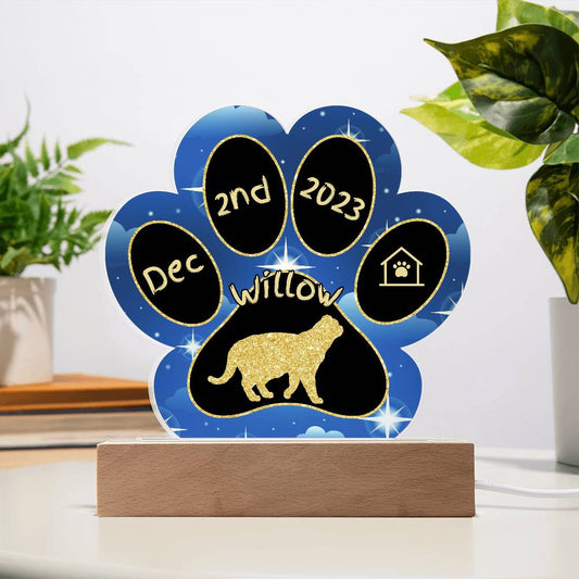 Foldex Cat Gotcha Day Plaque - Custom 7" LED Acrylic Paw Print Cat Lover Keepsake