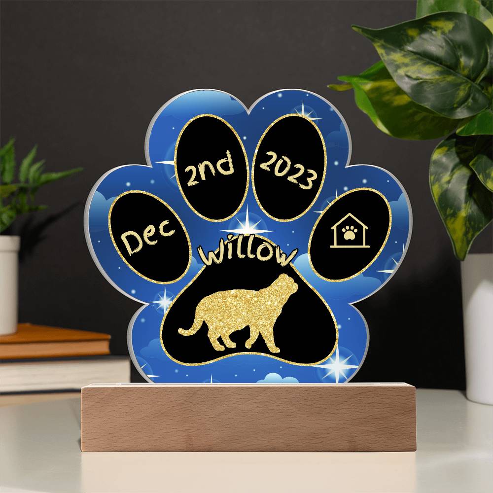 Foldex Cat Gotcha Day Plaque - Custom 7" LED Acrylic Paw Print Cat Lover Keepsake