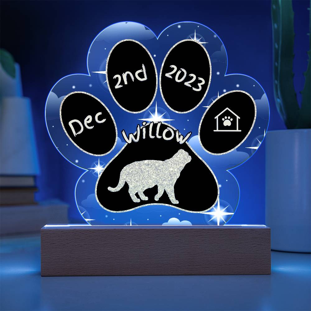 Foldex Cat Gotcha Day Plaque - Custom 7" LED Acrylic Paw Print Cat Lover Keepsake