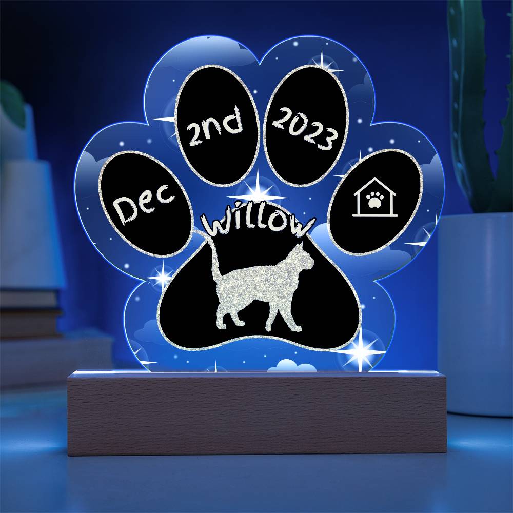 German Rex Cat Gotcha Day Plaque - Personalized 7" LED Acrylic Paw Print Adoption Gift