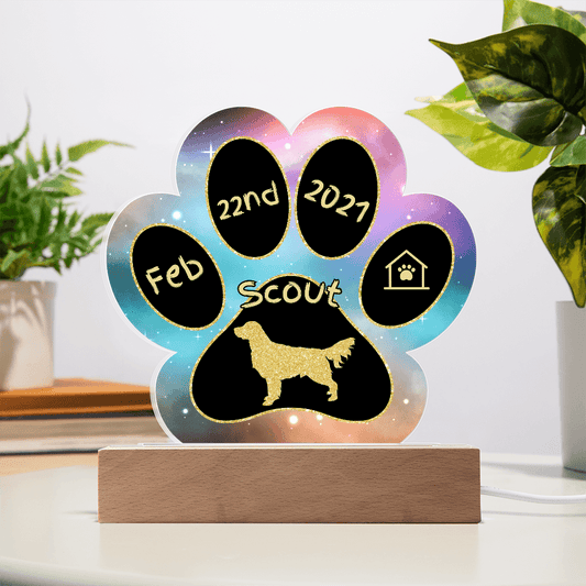 Golden Retriever personalized Gotcha Day acrylic dog plaque - 7" paw print sign