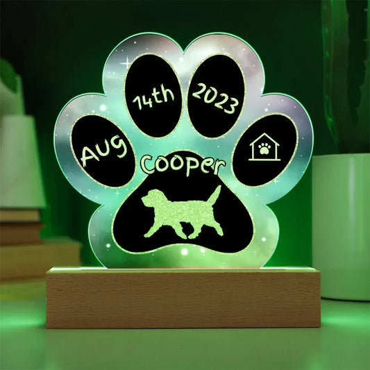 Shop our grand basset griffon vendeen personalized dog gotcha day acrylic paw print plaque featuring the Battery Powered LED Base style option from MySisterIsASurvivor.
