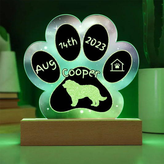 Shop our great pyrenees personalized dog gotcha day acrylic paw print plaque featuring the Battery Powered LED Base style option from MySisterIsASurvivor.