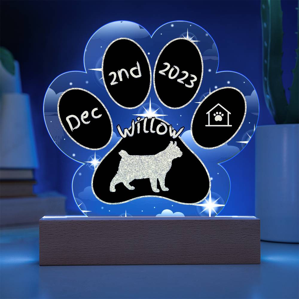 Highlander Cat Gotcha Day Plaque - Personalized 7" LED Acrylic Paw Print Welcome Home Gift