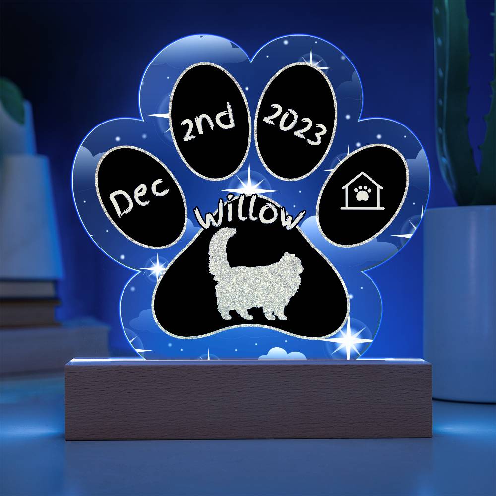 Himalayan Cat Gotcha Day Plaque - Custom 7" LED Acrylic Paw Print Pet Arrival Gift