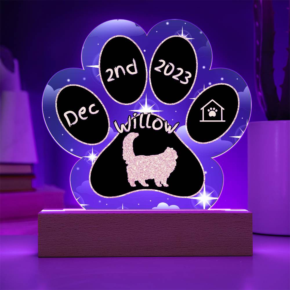 Himalayan Cat Gotcha Day Plaque - Custom 7" LED Acrylic Paw Print Pet Arrival Gift