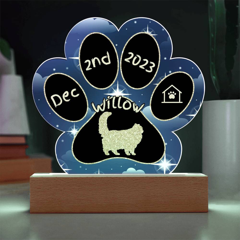 Himalayan Cat Gotcha Day Plaque - Custom 7" LED Acrylic Paw Print Pet Arrival Gift